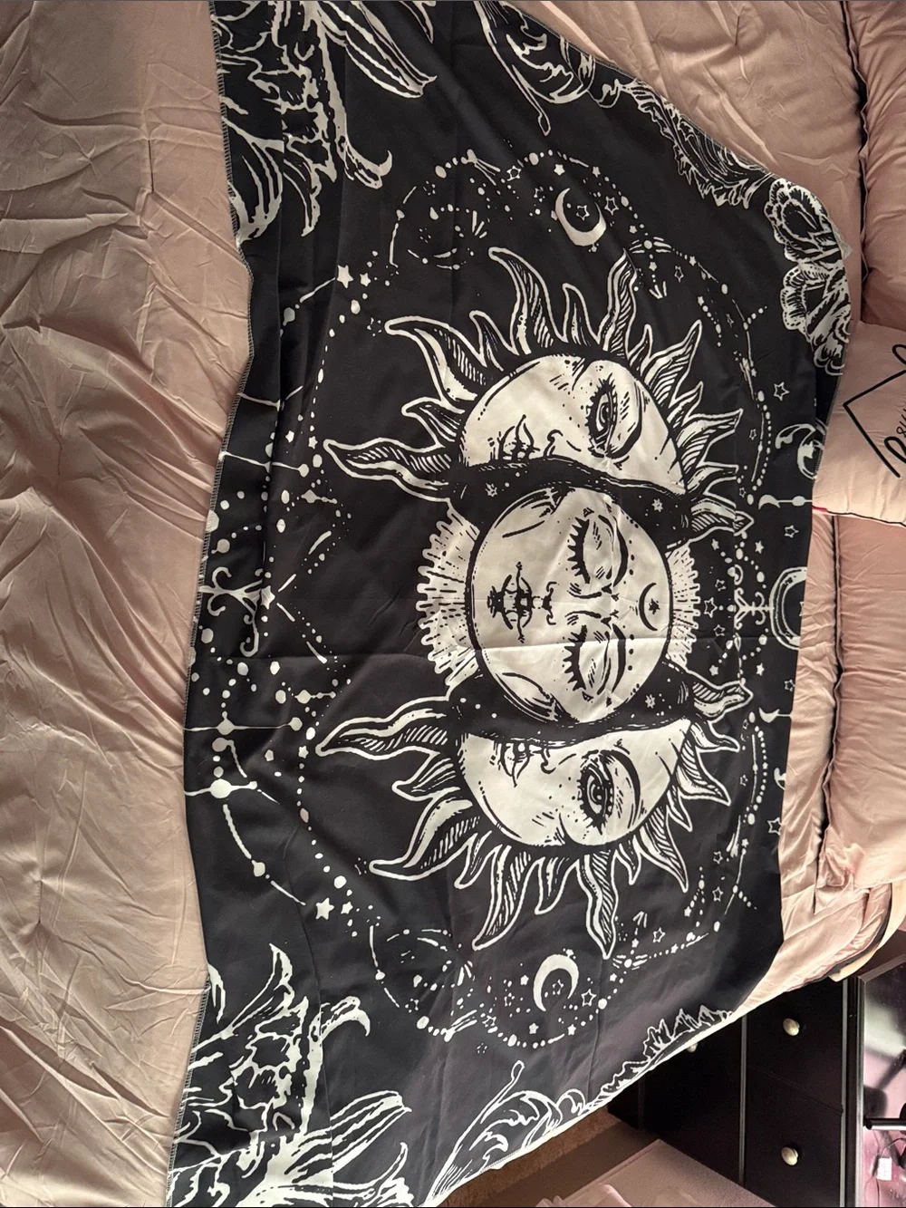 Celestial Sun & Moon Tapestry Wall Hanging - Black and White